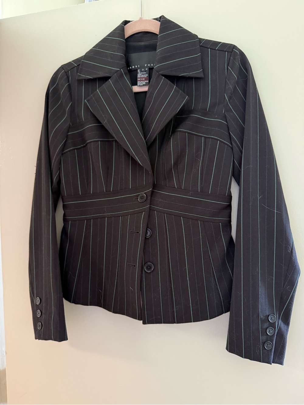 Yansi Fugel sz 2 Wool Black Pinstripe Women's Blazer Jacket